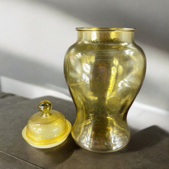 Vintage Indiana Glass Amber Yellow Glass Apothecary Jar Canister With Lid VTG - Picture 2 of 13